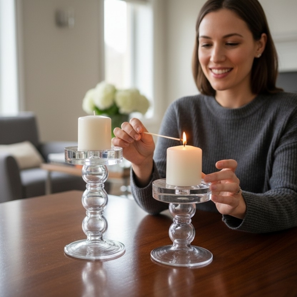 Clear Glass Pillar Or Tapered Candle Holders